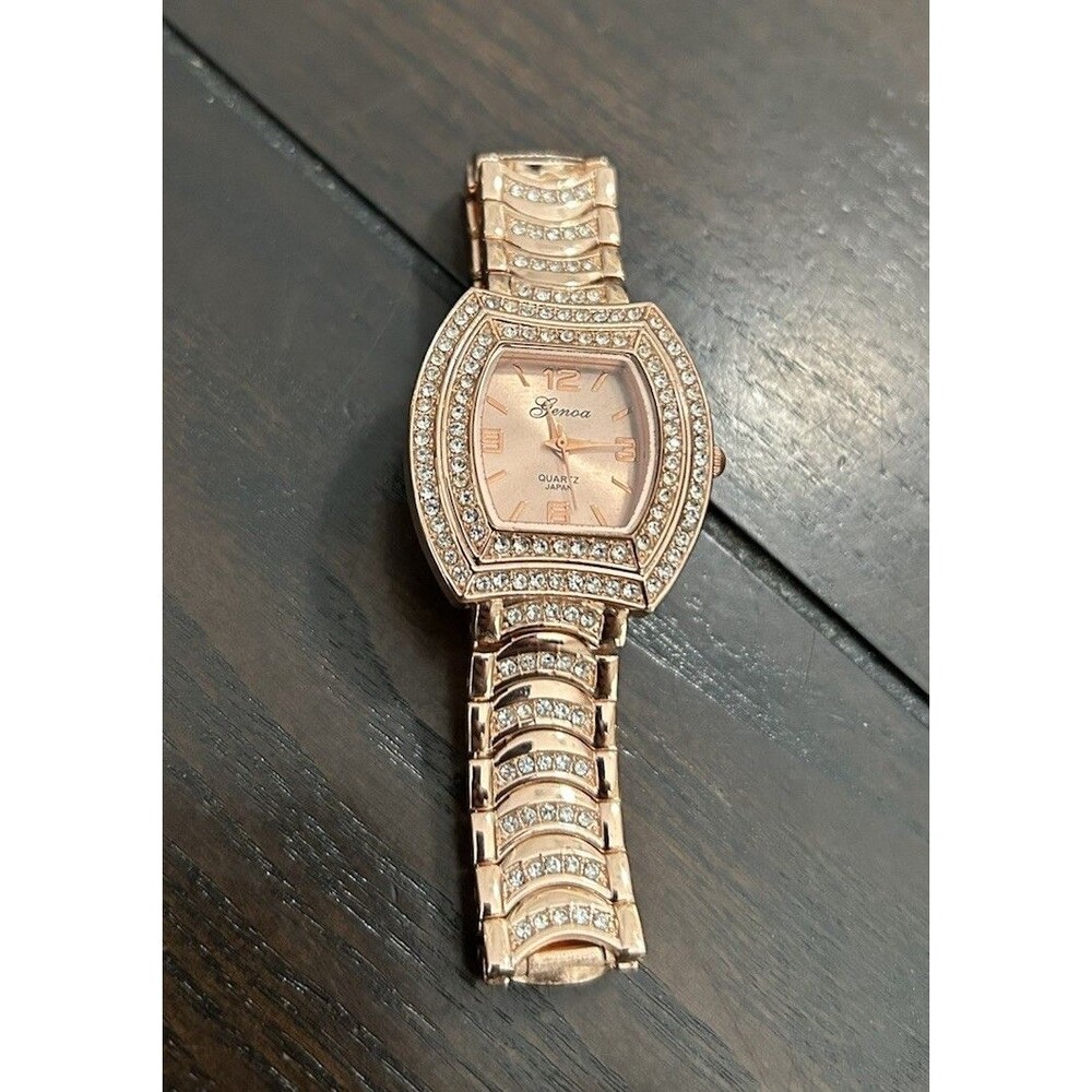 Geneva Rose Gold Wrist Watch Bracelet Clasp Sparkling Rhinestones New Battery